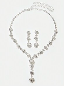 SHEIN Belle Conjunto De Joyas De Moda Plateado Con Rhinestone - Plateado - Ver 1