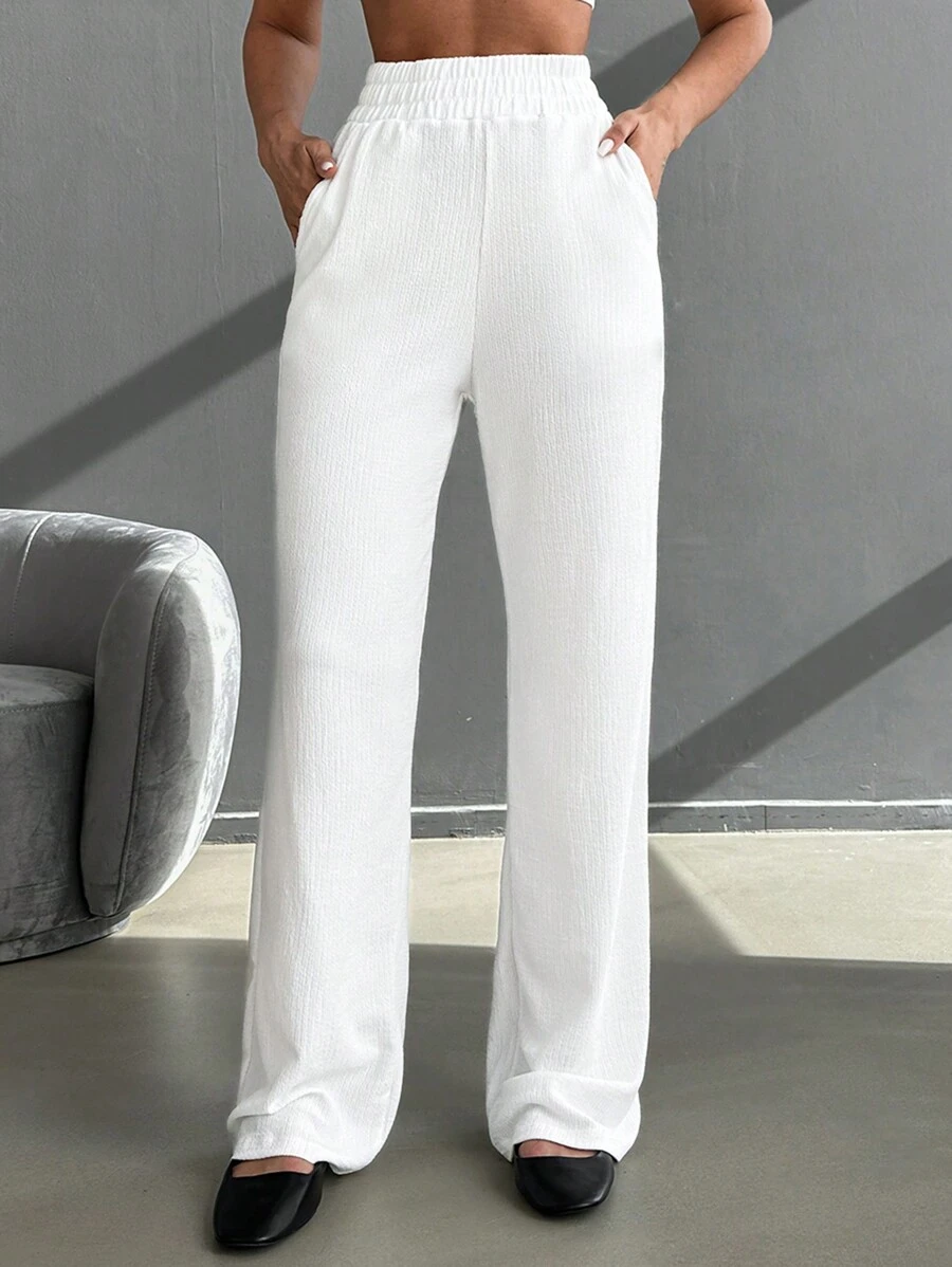 EURMUSE Solid Color Long Pants - White - View 1
