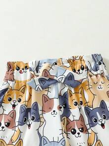 嬰兒女裝荷葉邊扭結前短袖上衣和卡通圖案短褲