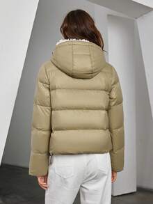 ZIAI Áo khoác đệm cổ bẻ Colorblock dành cho nữ - Màu Khaki - Xem 2