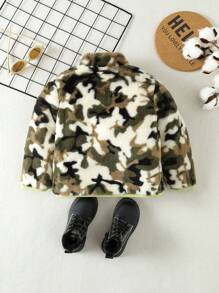 Baby Boys' Fashionable, Comfortable And Warm Camouflage Winter Padded Coat With Fleece - Army Green - View 2