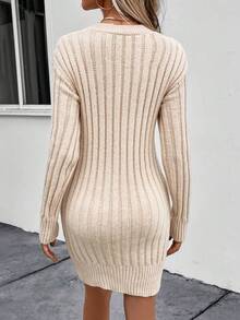 SHEIN LUNE 純色毛衣連衣裙(不包括腰帶) - 杏色 - 查看 2