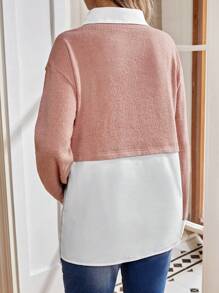 SHEIN Maternity Color Block Drop Shoulder Nursing Top - Pink - View 2