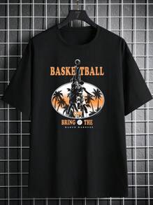 SHEIN 青少年男孩字母和棕櫚樹印花t卹 - 黑色 - 查看 1