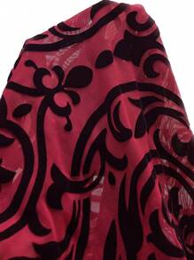 SHEIN Privé 女士緞面印花t恤連身衣 - 紅色 - 查看 7