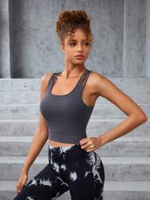 SHEIN 少女交叉背部運動內衣 - 淺灰色 - 查看 5