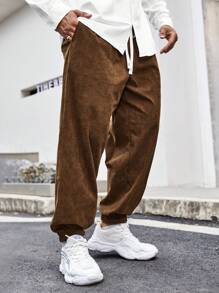 Manfinity Homme Pantalones Jogger De Pana Para Hombre De Ajuste Holgado - Marrón - Ver 1