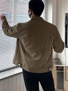 Manfinity Men's Solid Color Turn-down Collar Jacket - Coffee Brown - View 2