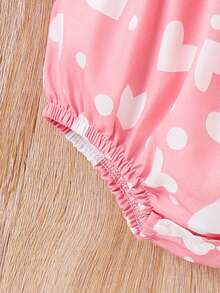 嬰兒女寶寶愛心印花連身衣與配套頭帶 - 粉色 - 查看 6