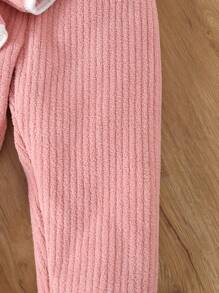 保暖内衬针织甜美彼得潘领开衫和裤子套装适合年轻女孩家居服 - 粉色 - 查看 6