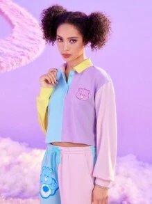 ROMWE X Care Bears Multicolor Patchwork Teddy Bear Embroidered Sweatshirt - Multicolor - View 1
