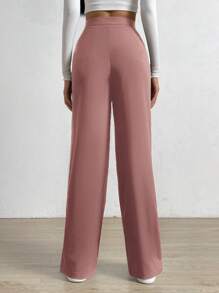 EURMUSE Pantalones De Vestir Con Detalle De Botones De Color Liso - Rosa - Ver 2