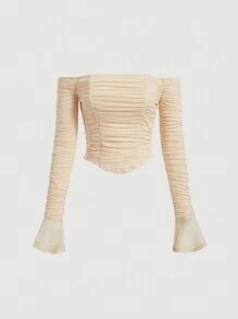 SHEIN MOD Women's Off Shoulder Ruched Top - Apricot - View 1