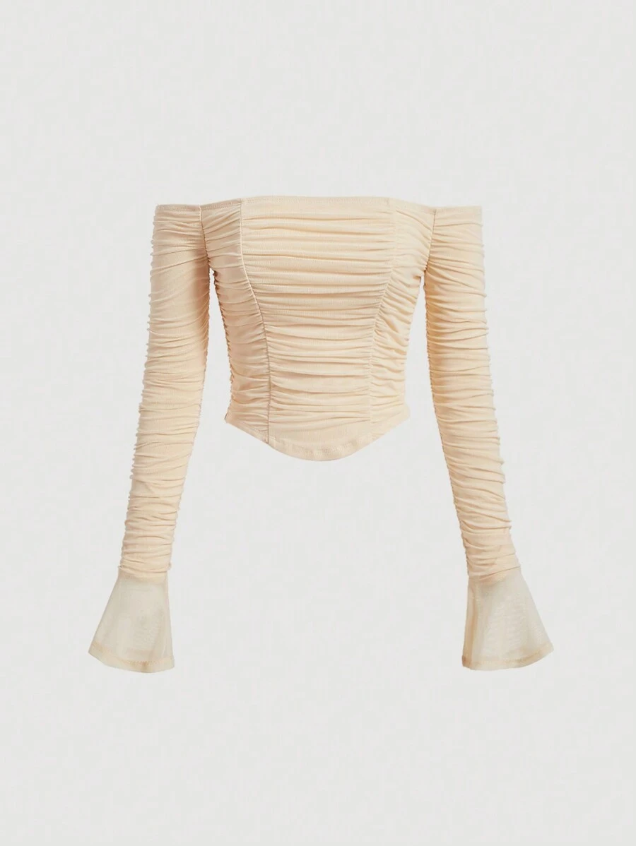 SHEIN MOD Women's Off Shoulder Ruched Top - Apricot - View 1