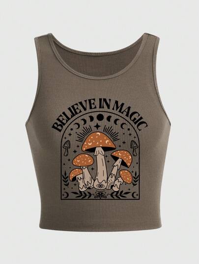 Fairycore Canotta con stampa a fungo, scuola