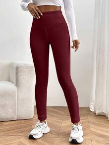 SHEIN Unity Women's High Waist Thermal Lined Leggings - Burgundy - View 6