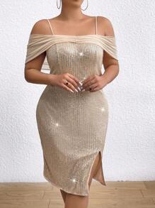 Maweii Plus Size Glittering Split Hem Dress