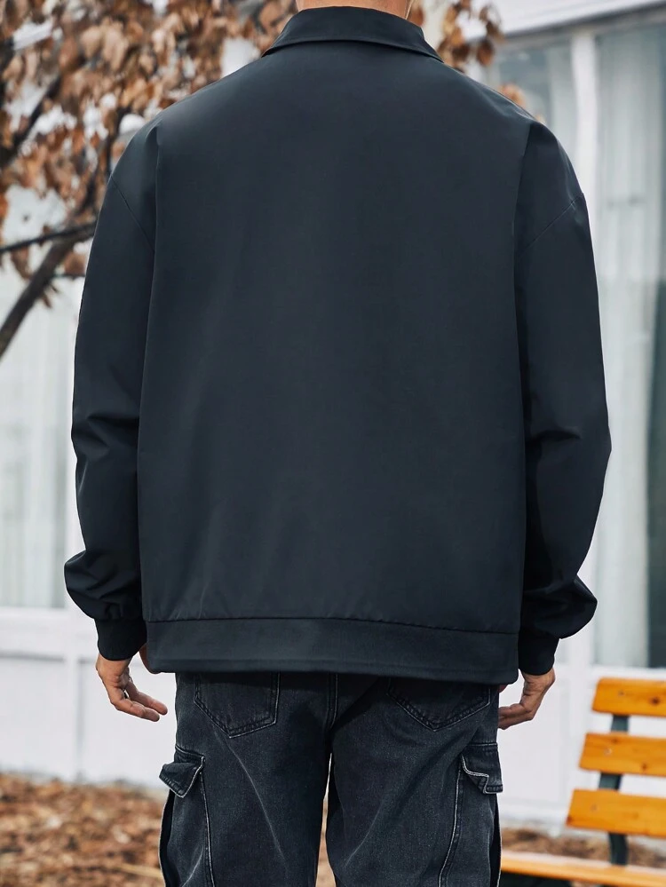 Men Plus Loose Fit Drop Shoulder Jacket With Letter Graphic Patch