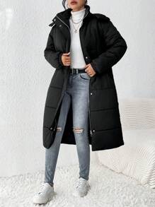 SHEIN Frenchy 女士簡約純色棉褸 - 黑色 - 查看 5