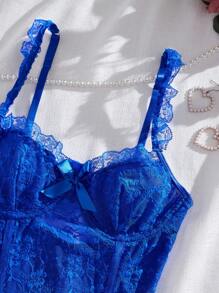 Classic Sexy Floral Lace Frill Trim Underwire Garter Corset Bustier Set With 1pair Stocking, Lingerie Set