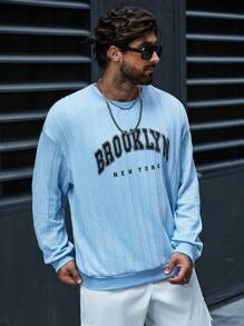 Manfinity Homme Loose Fit Men's Plus Size Letter Printed Sweatshirt - Navy Blue - View 6