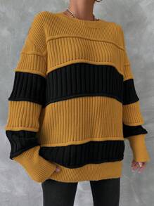 EURMUSE Colorblock Drop Shoulder Sweater - Yellow - View 4