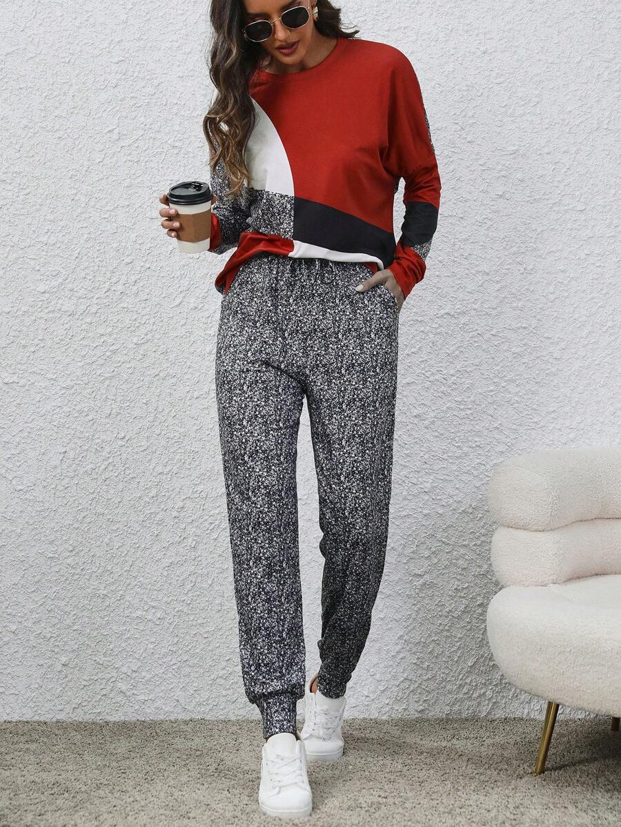 EMERY ROSE Của phụ nữ Màu tương phản Áo thun Và In Quần Bộ - Nhiều màu - Xem 1