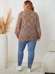 Kích thước lớn Phối màu Cổ chữ V Áo chui đầu Áo len Với Tay áo dài - Nhiều màu - Xem 2