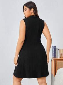 SHEIN EZwear Women's Plus Size Solid Color Rib Knitted Sleeveless Dress - Black - View 2