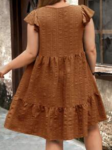 EMERY ROSE 女士加大码棕色圆领盖袖连衣裙 - 摩卡棕 - 查看 2