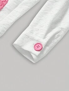 SHEIN MOD Mesh Contrast Love Pattern Faux Pearl & Stud Embellished Blouse - White - View 4