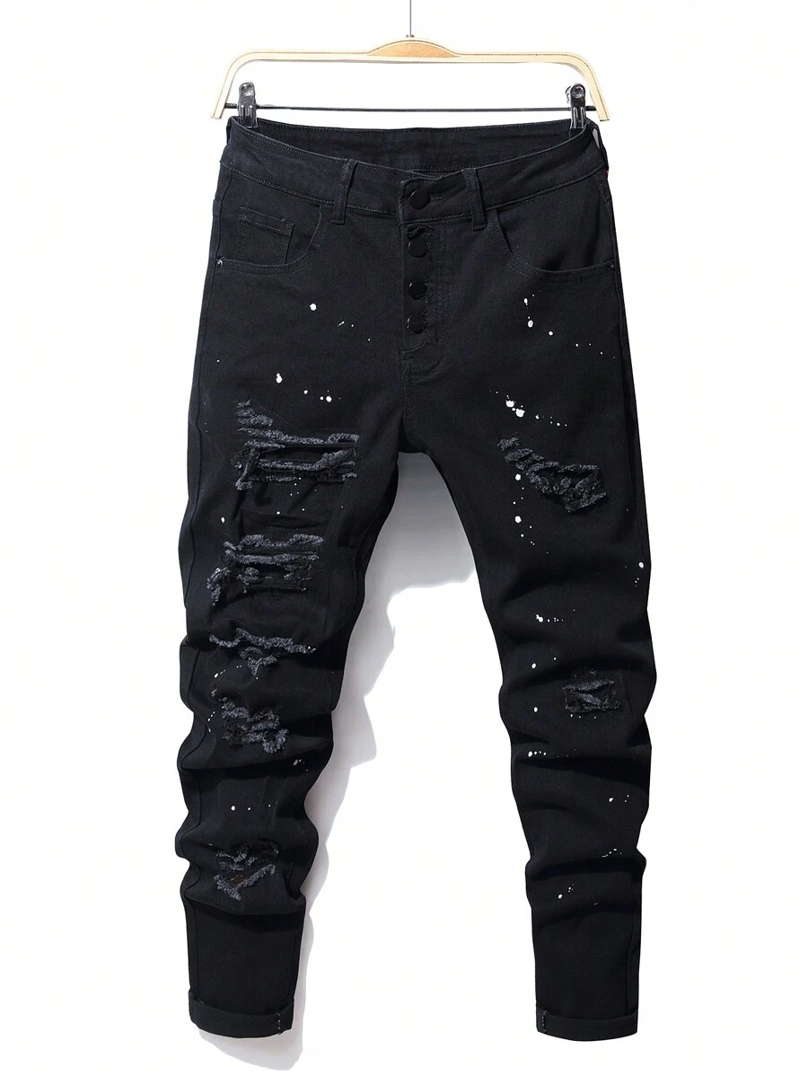 Manfinity LEGND Men's Distressed Jeans - Black - View 1
