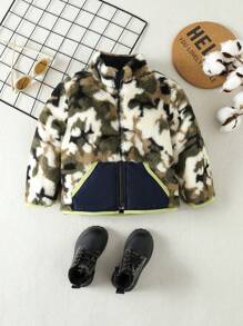 Baby Boys' Fashionable, Comfortable And Warm Camouflage Winter Padded Coat With Fleece - Army Green - View 1