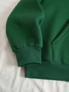 SHEIN EZwear 臉部印花連帽衫 - 墨綠色 - 查看 4