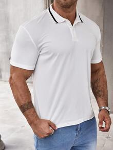 Manfinity Homme 男士純色短袖polo衫 - 白色 - 查看 6
