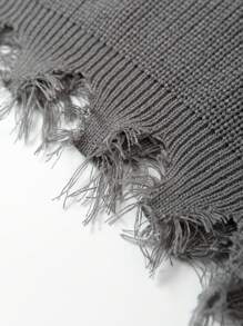 Manfinity Homme Suéter De Talla Grande Para Hombres Con Detalles Desgastados Y Estampado De Alfabeto - Gris Oscuro - Ver 5