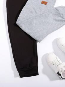 SHEIN Leap Crew Tween Boys' Casual Solid Color Patch Detail Knitted Pants 2pcs/Set - Multicolor - View 4