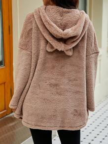 EMERY ROSE Women's Cartoon Cat Embroidery Hoodie - Khaki - View 2