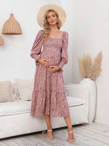 流行孕婦打摺長袖連身裙