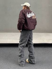 Manfinity Roghcode 男士水洗复古直筒牛仔裤，纯色修身长喇叭牛仔裤浅灰色洗水工装牛仔裤，适合老公、男朋友的礼物