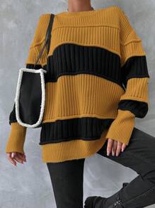 EURMUSE Colorblock Drop Shoulder Sweater - Yellow - View 5