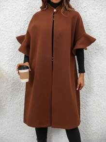 SHEIN Privé Abrigo De Lana Para Mujer De Longitud Media Con Mangas Acampanadas - Café integral - Ver 1