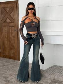 SHEIN ICON 女式無腰帶喇叭牛仔褲