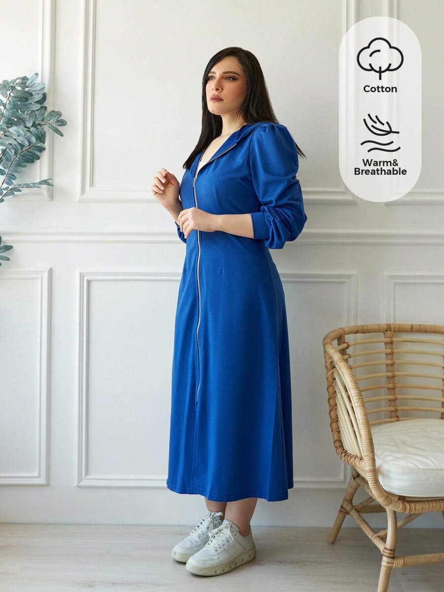 Mulvari 拉鏈開襟連帽洋裝 - 藍色 - 查看 1