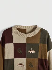 ROMWE Fairycore Kích thước lớn Của phụ nữ Thêu Bướm Tương phản Màu sắc Bàn cờ Áo len - Nhiều màu - Xem 4