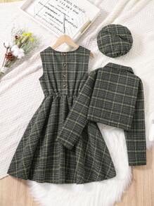 SHEIN Cô gái Tween Kẻ sọc Màu xanh lá Bộ đồ - màu xanh lá - Xem 2