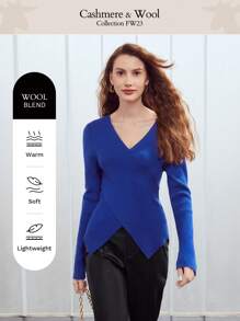 MOTF PREMIUM 交叉套頭毛衣 - 寶藍色 - 查看 2