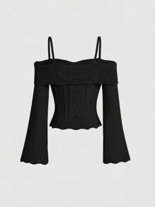 SHEIN MOD 黑色露肩毛衣 - 黑色 - 查看 2