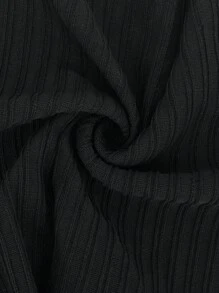 SHEIN Unity Conjunto de jersey asimétrico de cuello en V negro y pantalones de punto - Negro - Ver 3