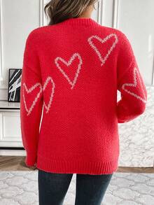 SHEIN LUNE Women'S Heart Pattern Sweater - Red - View 2